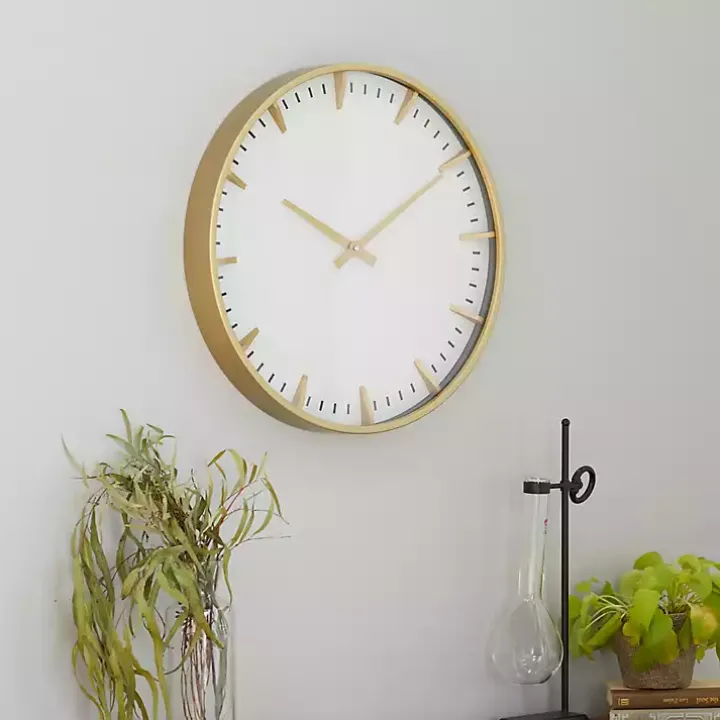 White Glass Frame Gold Accent Wall Clock
