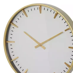 White Glass Frame Gold Accent Wall Clock