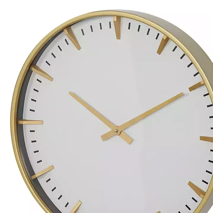 White Glass Frame Gold Accent Wall Clock