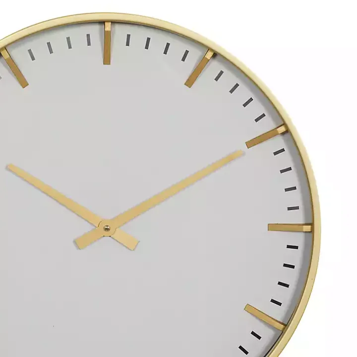 White Glass Frame Gold Accent Wall Clock