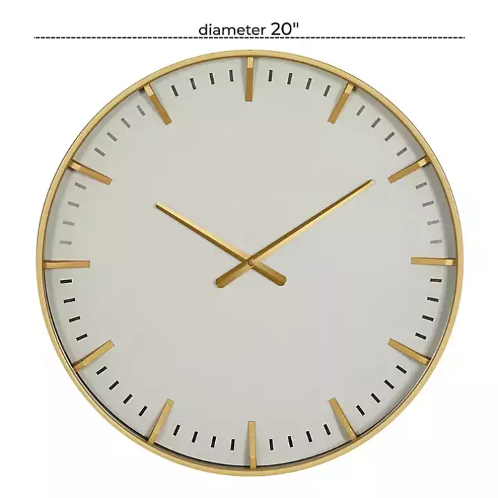 White Glass Frame Gold Accent Wall Clock