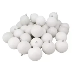 White Glitter Shatterproof Ornaments, Set of 60