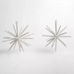 White Glitter Sputnik Ornaments, Set of 2