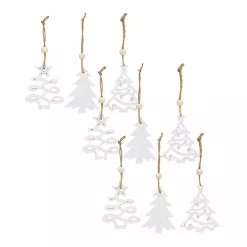 White Glitter Trees Christmas Ornaments, Set of 9