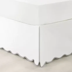 White Gray Scalloped Coastal King Bed Skirt