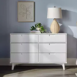 White Grooved Handle 6-Drawer Dresser