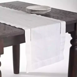 White Hemstitched Linen Oblong Runner