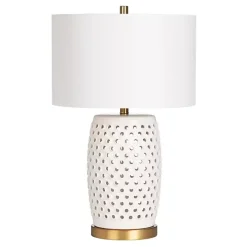 White Hobnail Table Lamp with Nightlight