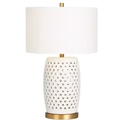 White Hobnail Table Lamp with Nightlight