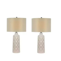 White Honeycomb Wave Table Lamps, Set of 2