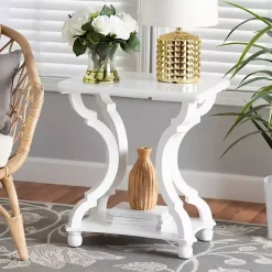 White Hourglass Wood Accent Table