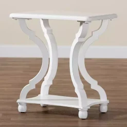 White Hourglass Wood Accent Table