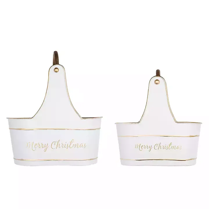 White Iron Merry Christmas Baskets, Set of 2