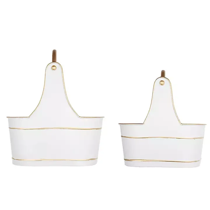 White Iron Merry Christmas Baskets, Set of 2