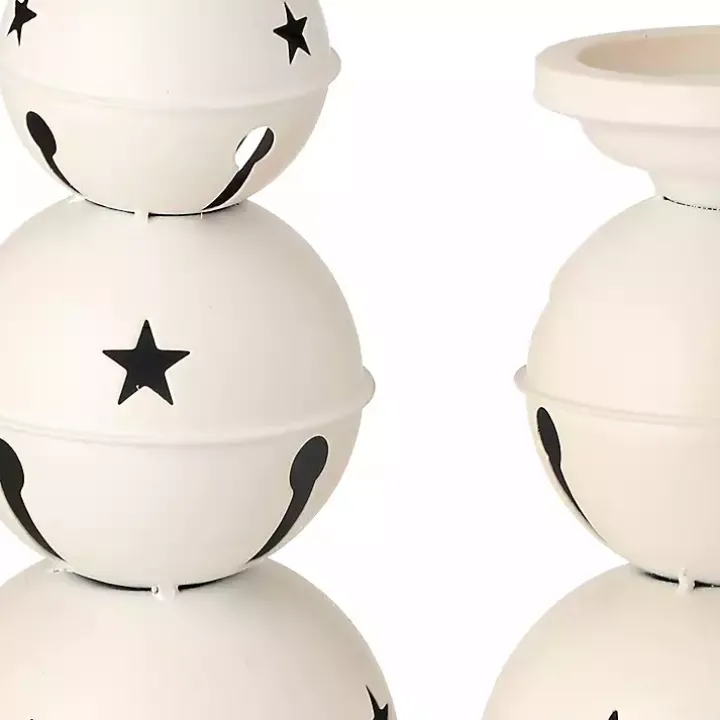 White Jingle Bells Candle Holders, Set of 2