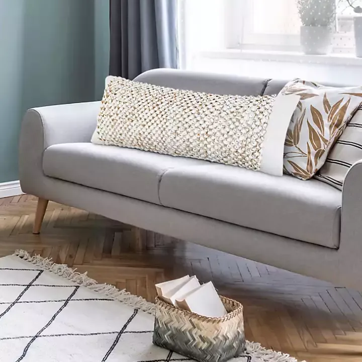 White Jute Hand Knotted Lumbar Pillow