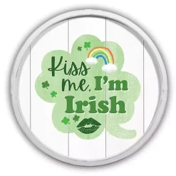 White Kiss Me I'm Irish Round Framed Art Print