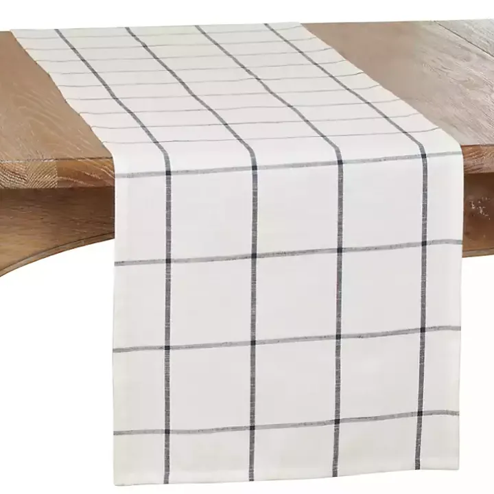 White Large Plaid Long Table Runner, 72 in.