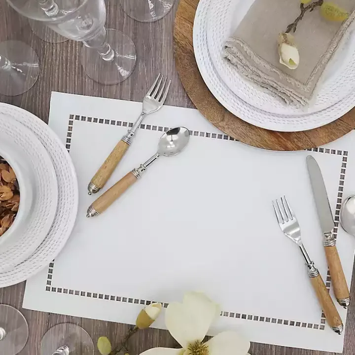 White Laser-Cut Hemstitch Placemats, Set of 4