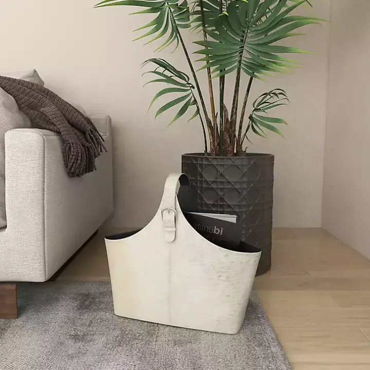 White Leather Textured Magazine Rack