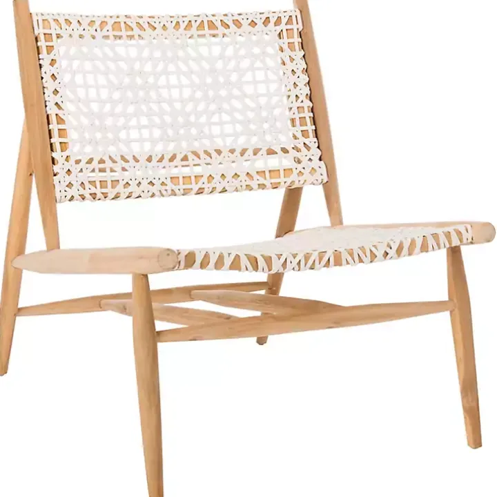 White Leather Woven Accent Chair