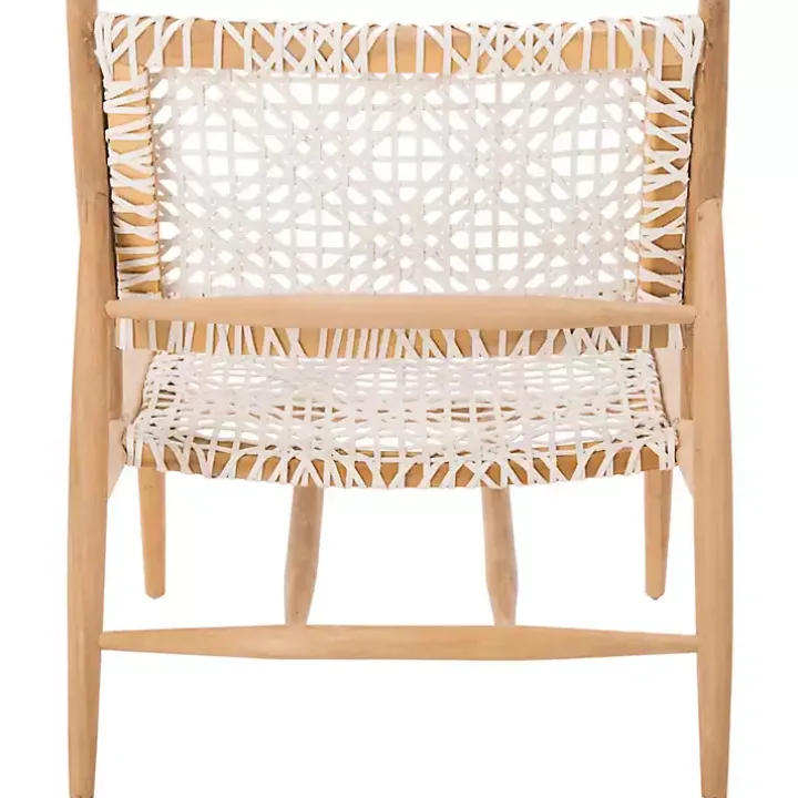 White Leather Woven Accent Chair