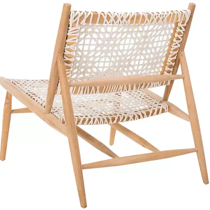 White Leather Woven Accent Chair