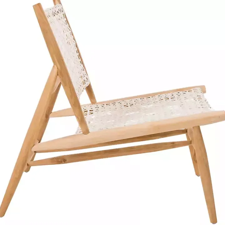 White Leather Woven Accent Chair