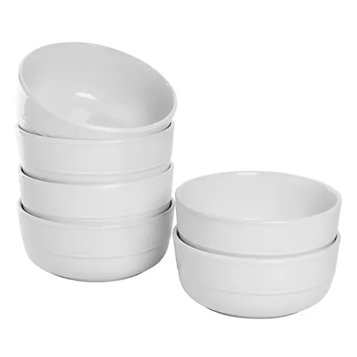 White Linear Cereal Bowls, Set of 6