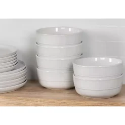 White Linear Cereal Bowls, Set of 6