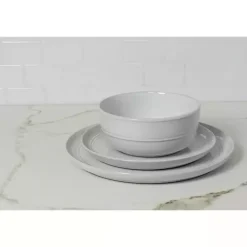 White Linear Cereal Bowls, Set of 6