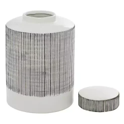 White Lined Ceramic Jars, Set of 2