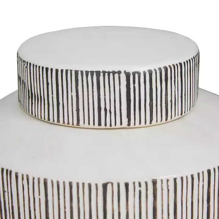 White Lined Ceramic Jars, Set of 2