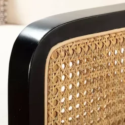 White Linen and Rattan Accent Chair