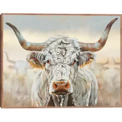White Longhorn Framed Canvas Art Print