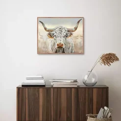 White Longhorn Framed Canvas Art Print
