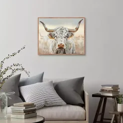 White Longhorn Framed Canvas Art Print