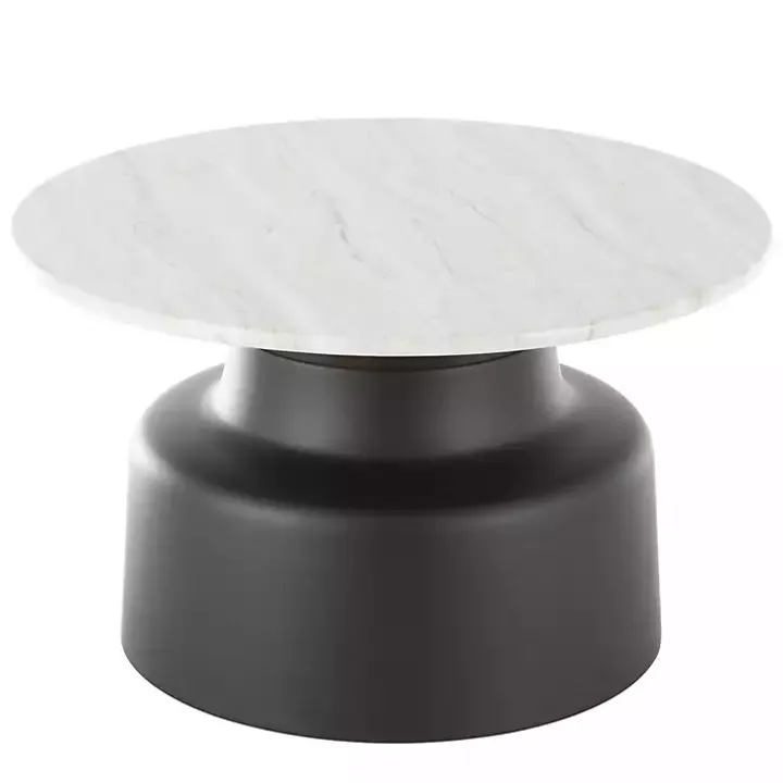 White Marble & Black Metal Pedestal Coffee Table
