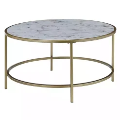 White Marble & Gold Metal Round Coffee Table
