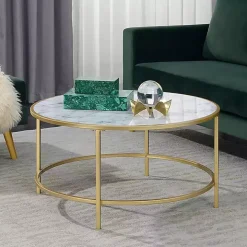 White Marble & Gold Metal Round Coffee Table