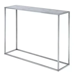 White Marble & Silver Metal Slim Console Table