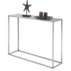 White Marble & Silver Metal Slim Console Table