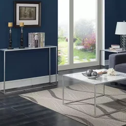 White Marble & Silver Metal Slim Console Table