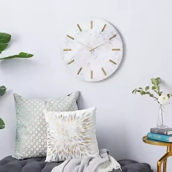 White Marble and Gold Accent Wall Clock, 20 in.