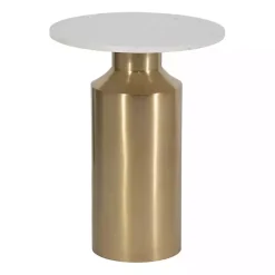 White Marble and Gold Cylinder Accent Table