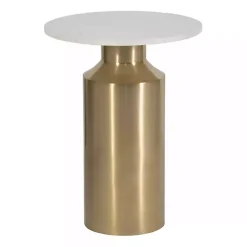 White Marble and Gold Cylinder Accent Table