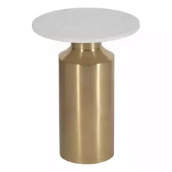 White Marble and Gold Cylinder Accent Table