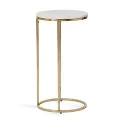 White Marble and Gold Oval C-Shape Accent Table