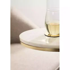 White Marble and Gold Oval C-Shape Accent Table