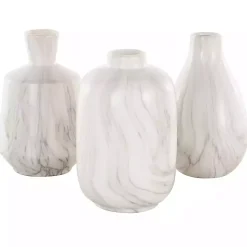 White Marble Ceramic Vases, Set of 3